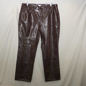 GOOD AMERICAN Good 90's Icon Faux Leather Wet Look Chestnut Jeans Pants …